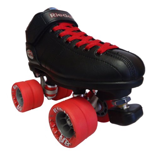 Riedell R3 Black Boots with Red 92A Radar Tuner Wheels and Red Laces Mens Boys Ladies Womens Girls Kids Childrens Youth Quad Speed Roller Derby Skates