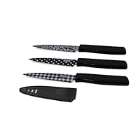 Kuhn Rikon Colori Art Paring Knife, Black Plaid/Damask/Polka Dot, Set of 3