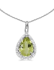 Birthstone Company 14k White Gold Pear Peridot Pendant with 18" Chain