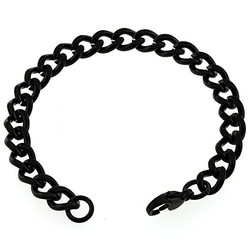Women's 7mm Black Anklet, Thick Stainless Steel Curb Chain Anklet, 7in to 14in
