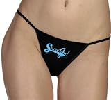SnowGirl Women Black Intimate Bikini Thongs - Snowmobile Snowboarding Clothing, medium, blue signature logo