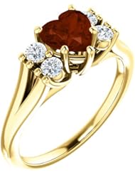 18K Yellow Gold 6.00x6.00mm Heart Cut Mozambique Garnet and Diamond Ring -- LIFETIME WARRANTY
