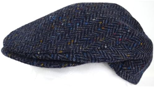 Mens Shooting / Flat / Peak Cap. 100% Pure new Wool. Made in Irish Woolen Mill. Blue Herringbone. Large