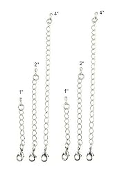Necklace Bracelet Extender - 2 Sets - 1", 2" and 4" - 6 Pcs Total ~ Silver Tone (FB212)