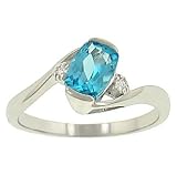 Blue Topaz and 2 Round prong Set Diamond Ring .02cttw