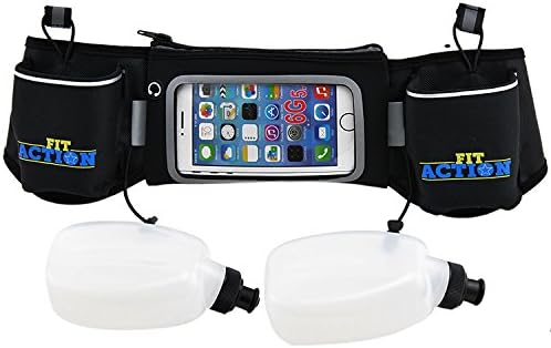 Fit Action Hydration Running Belt - Extra Large Pocket - With 2 Bpa-free Water Bottles - Fits Smartphones, Including Iphone 6 - Bounce Free Running Belt