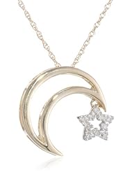 XPY 14k Two-Tone Gold Moon and Star Diamond Pendant (.03 cttw, J Color, I2 Clarity)