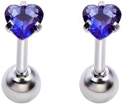 Pair of 16g Stainless Steel Pin 5mm Heart Amethyst Cubic Zirconia Helix Cartilage Tragus Ear Lobe Barbell Stud Earrings (5mm Heart Amethyst)