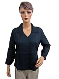 Womens Boho Fashion Navy Blue Pleated Shirt Full Sleeve Tunic Top Medium Size