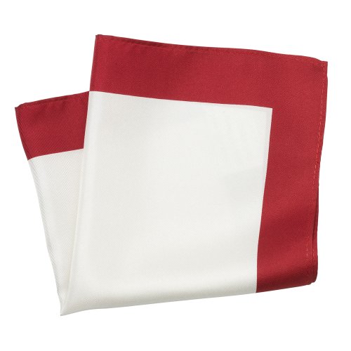 Savile Row Mens White Red Border Silk Pocket Square