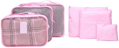Super Compression Packing Cubes 6pcs Value Set for Travel Organizers-Waterproof Laundry Bag-Fine Mesh Luggage Organizer Bags 6pcPink