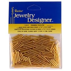 1/2 In. Silver Lined Glass Bugle Beads, Gold, 20 Gram/Pkg