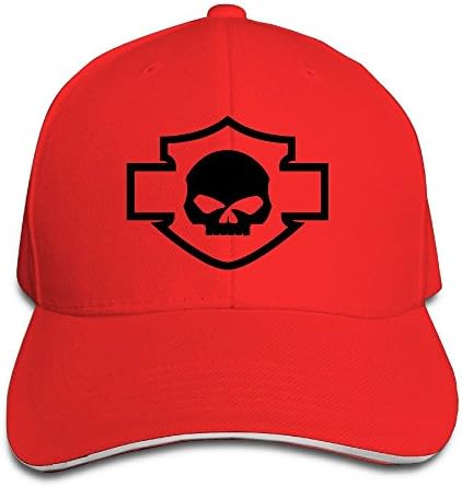 Harley Davidson Logo Skull Red Unisex Sandwich Snapback Cap Adjustable