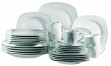 Domestic 920903 Villa weiss Porzellan Kombiservice 30-teilig mit je 6 Tassen, Untertassen, Dessertteller,Teller tief, Teller flach
