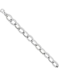 14k White Gold Diamond-cut Oval Link Bracelet