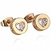 Yazilind Gold Plated Cubic Zirconia Heart Design Small Stud Earrings for Women Gift Idea