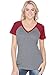 Kavio! Women Sheer Jersey Contrast V Neck Raglan Short Sleeve