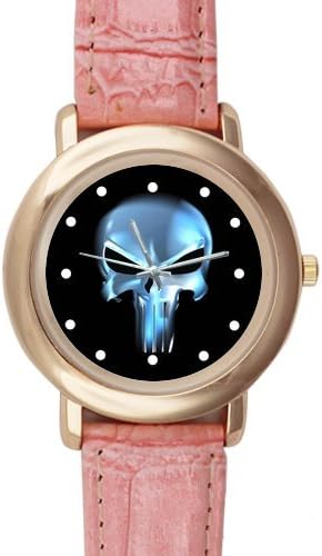 Special Design Cool Punisher Skull Pattern Pink Ladies Leather Alloy High-grade Watch
