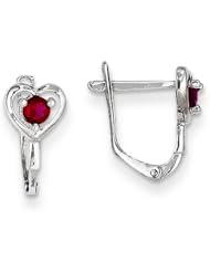 MadiK® 14k White Gold Red CZ July Birthstone Heart Hinged Hoop Earrings