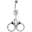 Cubic Zirconia Paved Handcuffs Belly Ring
