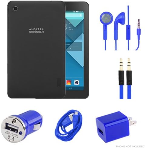 Alcatel Onetouch Pop 7 - USB Car And Home Charger Adapter + USB Data Cable + Stereo Headset + Auxiliary Cable (5pc Combo Bundle Kit) - Blue