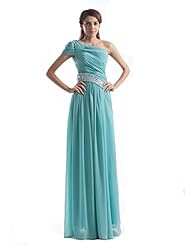 A-line Natural   Waistline Floor Length  Lace Chiffon One Shoulder Short Sleeves Prom Dress  With Rhinestones