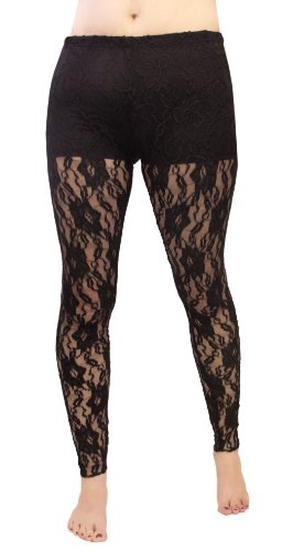 Stretch Lace Leggings with attached inner booty shorts--Black XL Adult