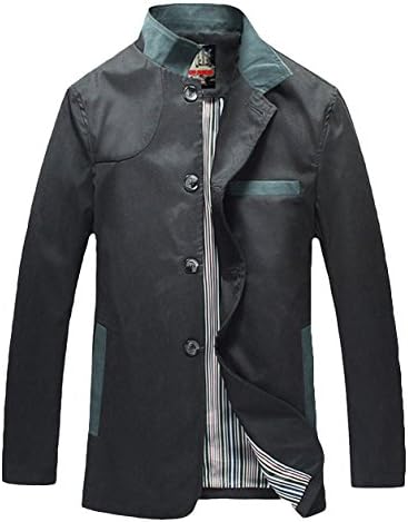 FGYP Men's Single Breasted Stand Collar Jacket Tunic Coat Blazer Black Jacket M