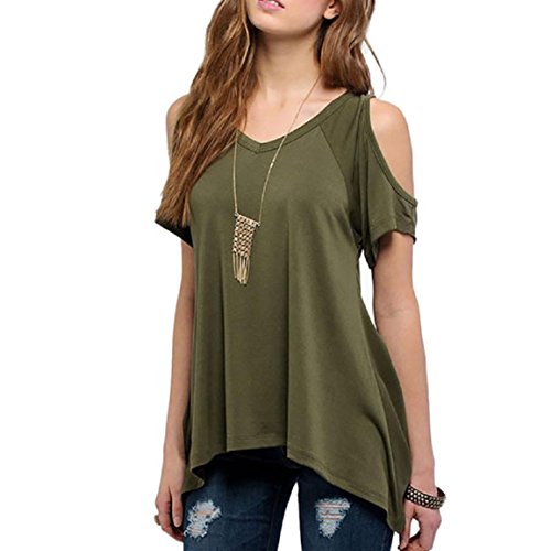 Mikey Store Sexy Women V-Neck Off Shoulder Solid Stretch T-Shirt Tops