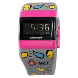 Wize & Ope Unisex WO-UNI-4 Universe Digital Black Dial Print Grey Strap Pink Slide Watch