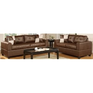 Bobkona Soft-Duo Bounded Leather Match 2-pcs Set (Sofa and Loveset) in Walnut Color - F7322