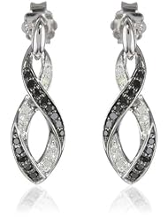 Sterling Silver Ribbon Black and White Diamond Earrings (1/5 cttw, I-J Color, I2-I3 Clarity)