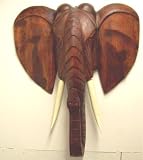 Wooden African Elephant Head Mount Wall Statue Bust