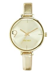 Nine West Womens NW/1554CHGD Gold-Tone Faceted Crystal Thin Metallic Strap Watch