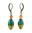 Earrings - E219 - Murano Style Glass - Oval ~ Teal and Topaz