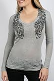 Affliction - Medallion Womens Long Sleeve V-Neck Shirt in Silver, Size: Small, Color: Silver
