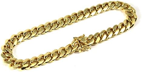 CSG Miami Cuban Link Bracelet Solid Silver Hiphop Jewlery Golden 9" 6mm-14mm