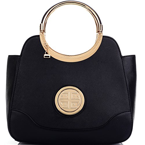 Dasein Leather Elegant Hinged Handle Winged Satchel, Shoulder Bag, Briefcase, Handbag