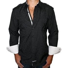 ENGLISH LAUNDRY European Cut Mens Long Sleeve Woven Button Front Dress Shirt Black