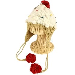 Winter Cupcake Pompom Ski Toddler Kids Girl 1-5 Age Knit Trapper Beanie Hat Ivory