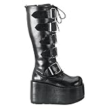 4 1/4 Inch MENS SIZING Gothic Knee High Boot Platform With Strap Black PU