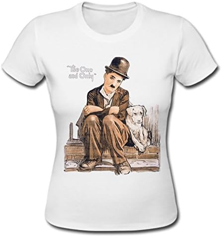 Women White Tshirt Chaplin Play as a Tramp Logo