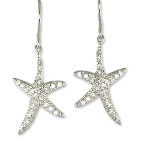 Click here to buy White Gold Plated Silver Starfish CZ Dangle Earrings by Casual Barn.