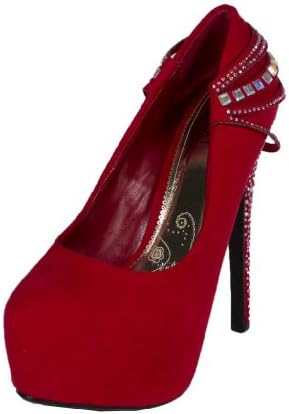 Wasima! By Speed Limit 98 Sexy Back Rhinestone Straps and Heel Hidden Platform High Heel Stiletto, red faux suede, 8 M