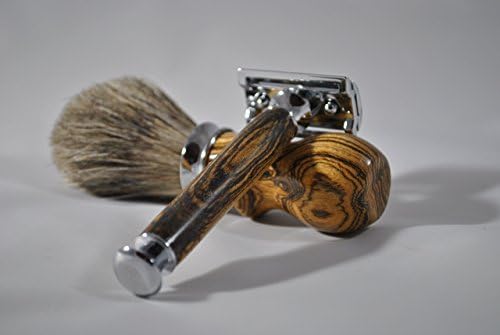 Shaving Set - Bocote Wood Badger Hair Brush, Safety Razor &amp; Stand