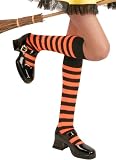 Girls Black & Orange Knee High Striped Socks