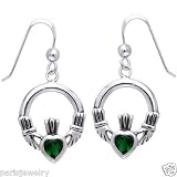 Paris Jewelry Sterling Silver Celtic Claddagh Emerald Earrings
