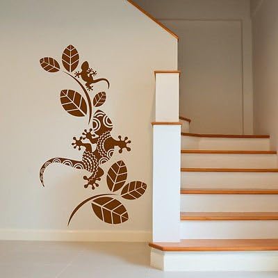 Patterned Geckos with Leaves Wall Sticker - Art Vinyl D??cor Stickers