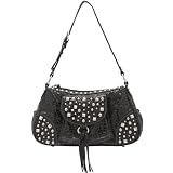 Faux Leather Shoulder Handbag -Midnight Black - Starlight - Lou-ella