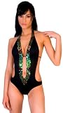 Designer Black Beaded Tribal 1pc Monokini Swimsuit